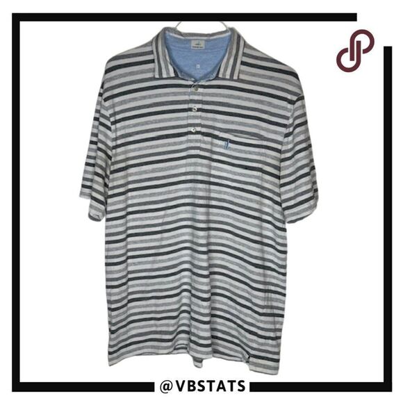 johnnie-O XL Gray and White Striped Short Sleeve Polo - Picture 1 of 6